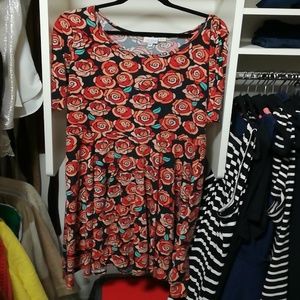 LuLaRoe Nicole Rose Print Plus Size Dress